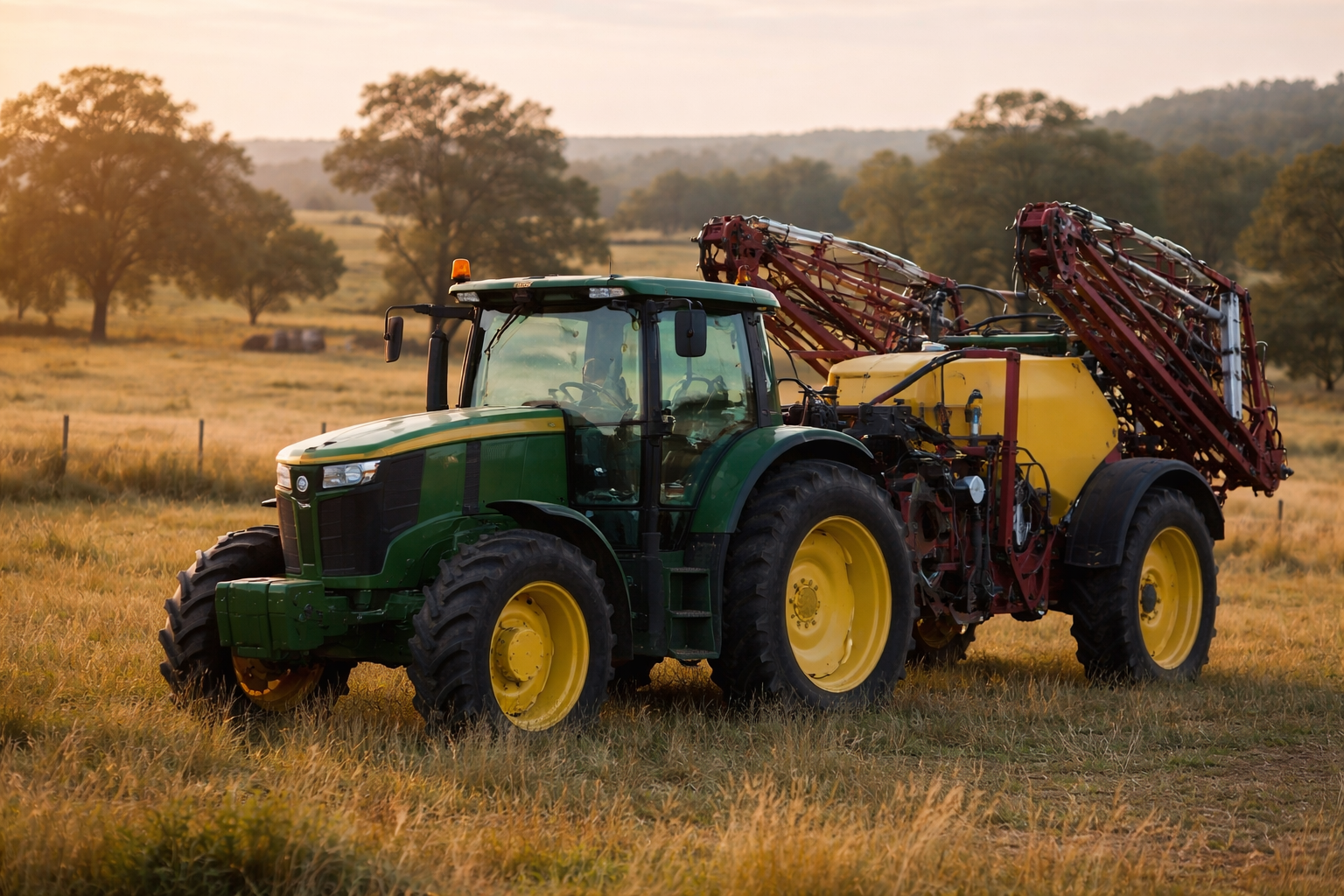 John Deere tractor in golden light